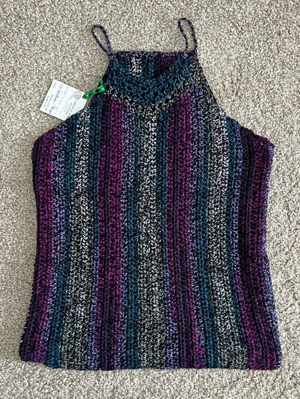 Handmade Crochet High Neck Marled Knit Tank Top Boho Summer Acrylic Size M/L